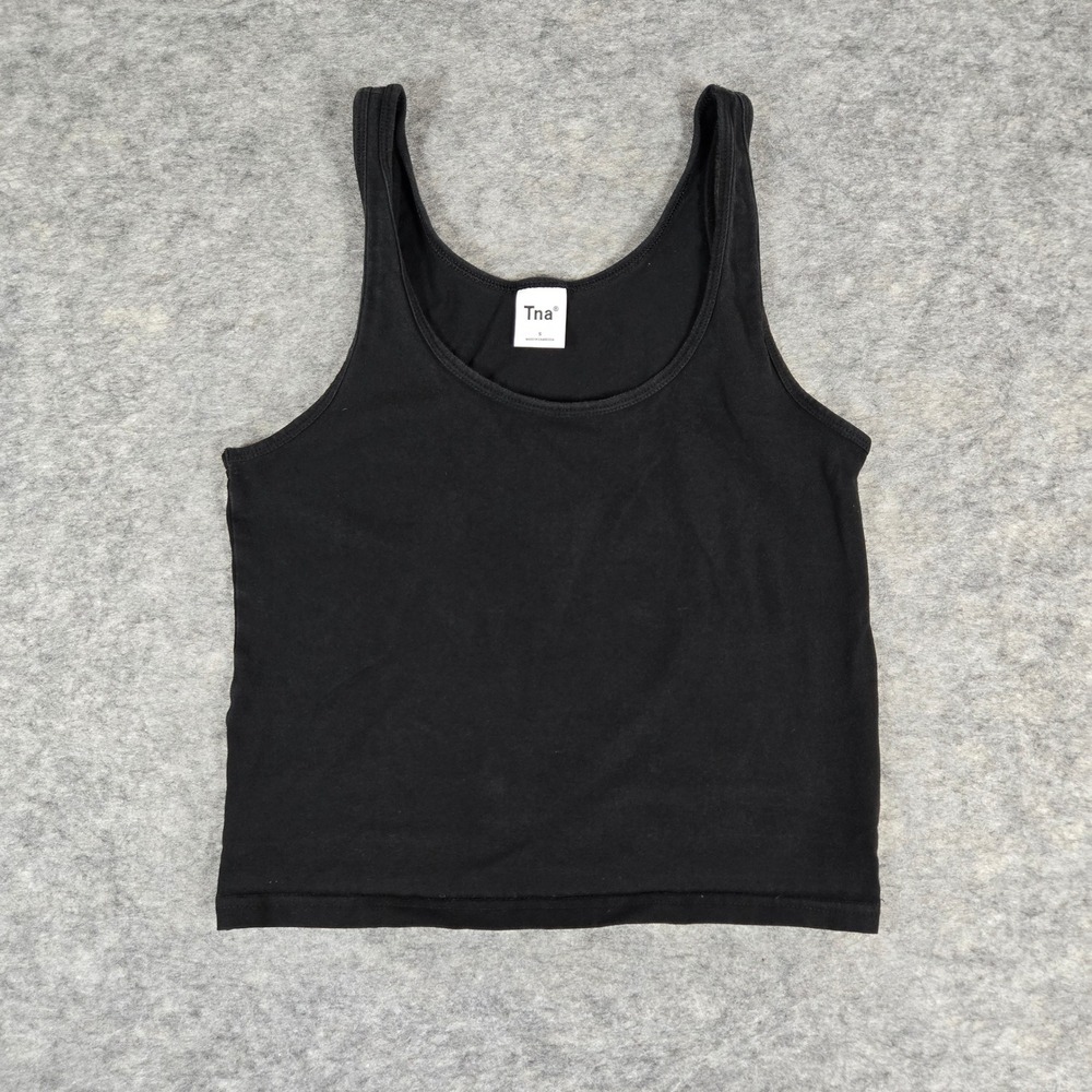 Tna Aritzia Womens Black Ribbed Scoop Neck Cropped Tank Top Size S